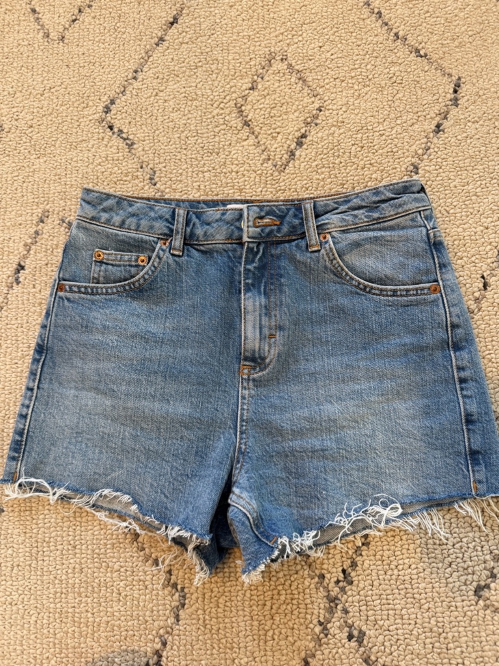 Topshop Light Blue Distressed High-Rise Denim Shorts